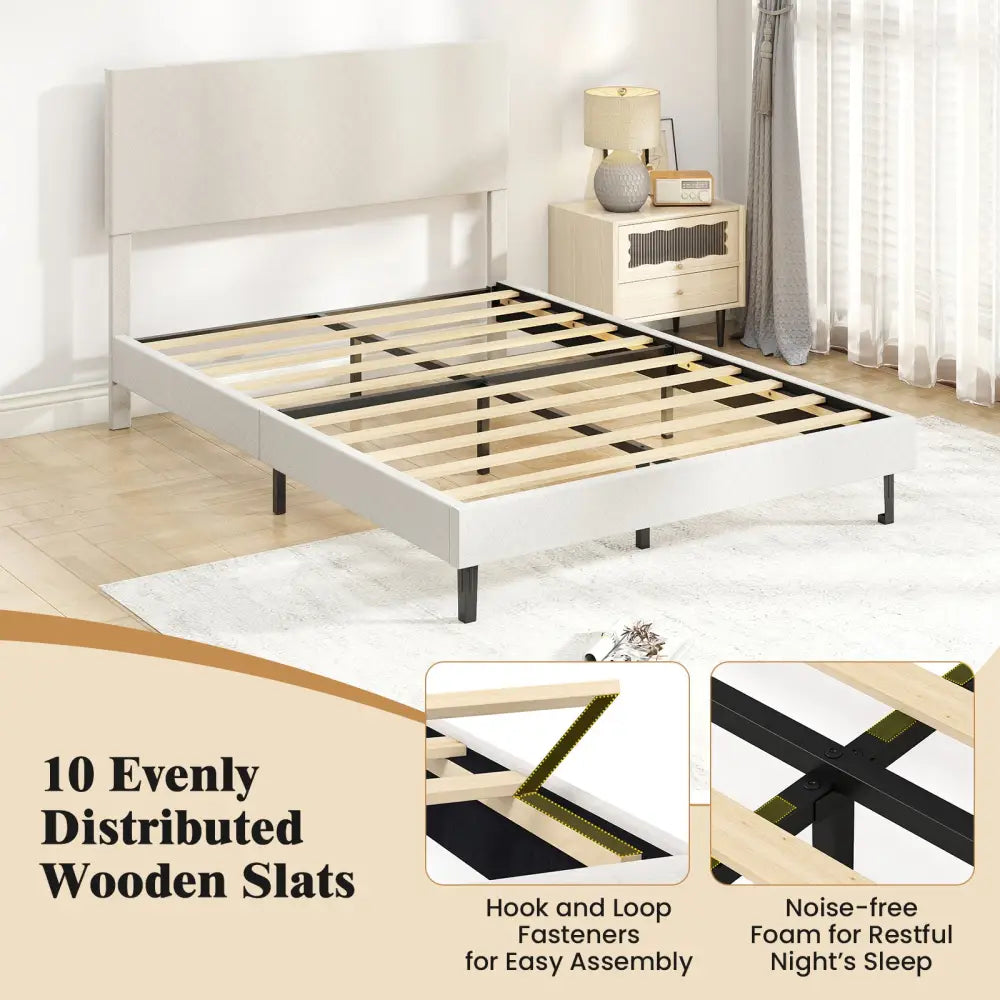 Twin/Full/Queen Size Velvet Bed Frame Upholstered Platform Bed with Chevron Headboard Beige-Full - Simple Bed Frame