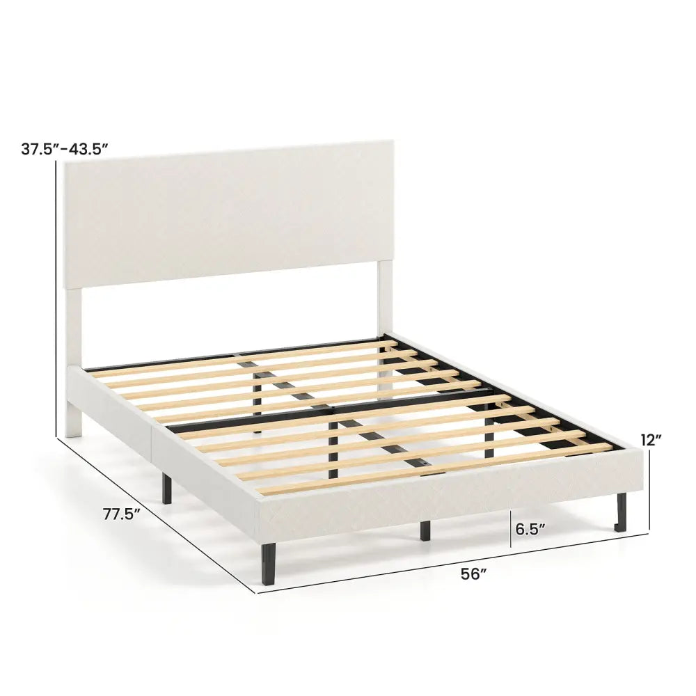 Twin/Full/Queen Size Velvet Bed Frame Upholstered Platform Bed with Chevron Headboard Beige-Full - Simple Bed Frame