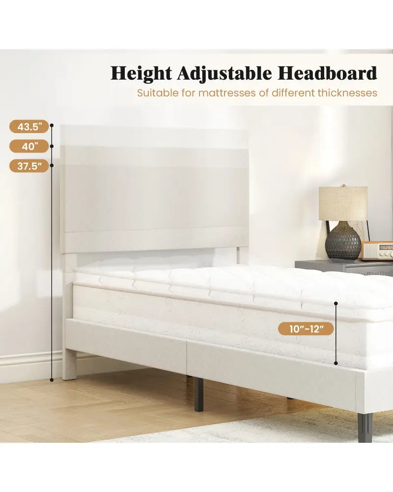 Twin/Full/Queen Size Velvet Bed Frame Upholstered Platform Bed with Chevron Headboard Beige-Twin - Simple Bed Frame