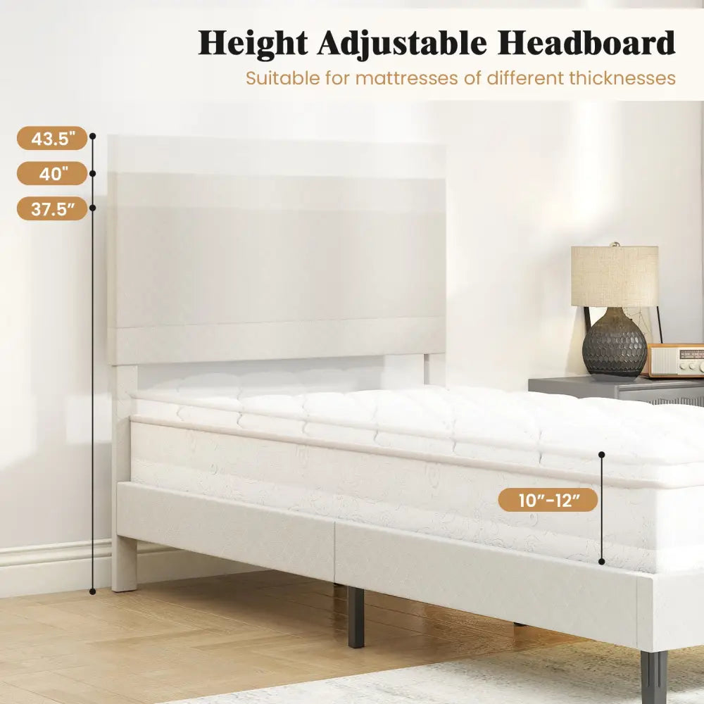 Twin/Full/Queen Size Velvet Bed Frame Upholstered Platform Bed with Chevron Headboard Beige-Twin - Simple Bed Frame