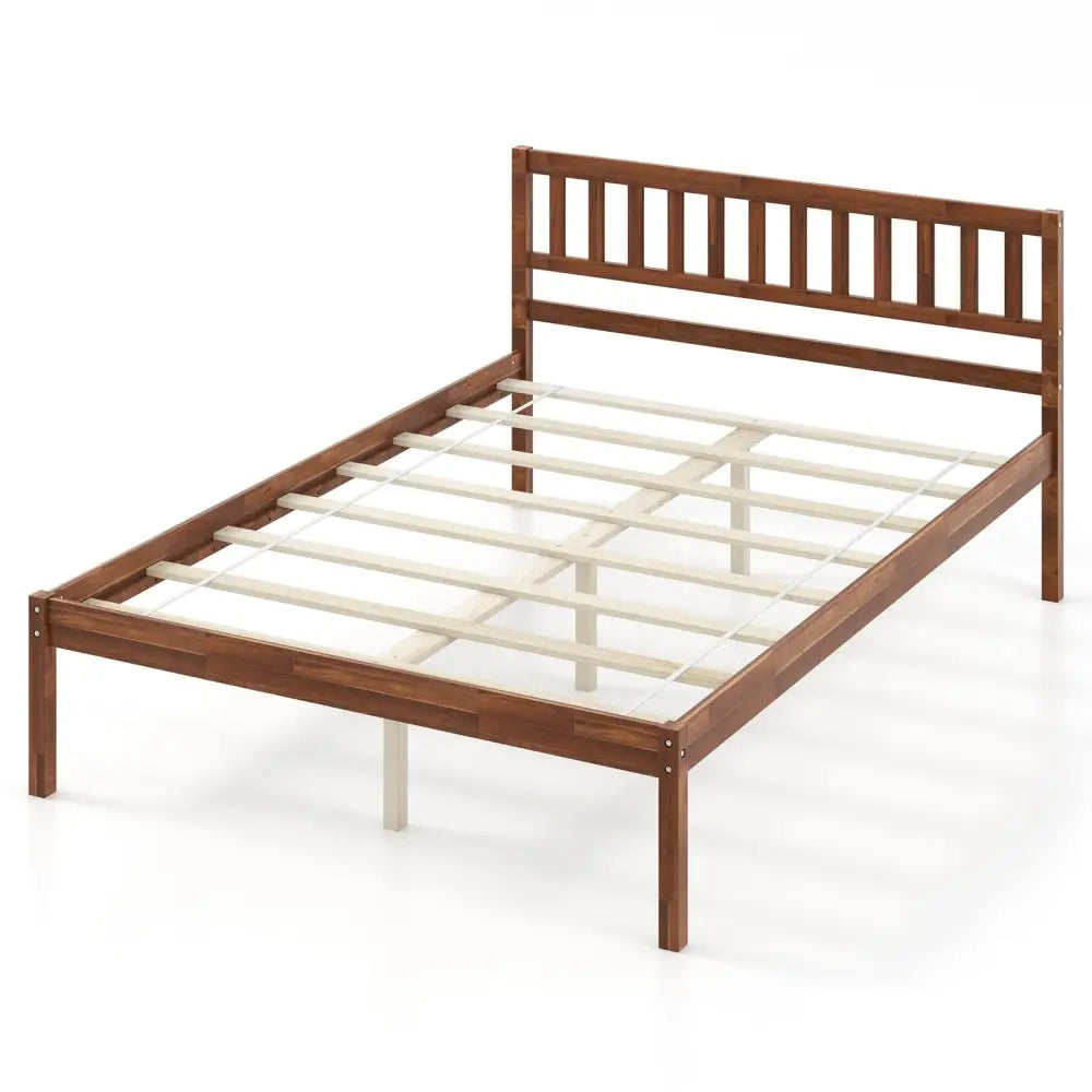 Twin/Full/Queen Size Wood Bed Frame with Headboard and Slat Support-Full Size - Walnut - Simple Bed Frame