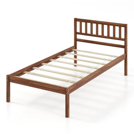 Twin/Full/Queen Size Wood Bed Frame with Headboard and Slat Support-Twin Size - Walnut - Simple Bed Frame