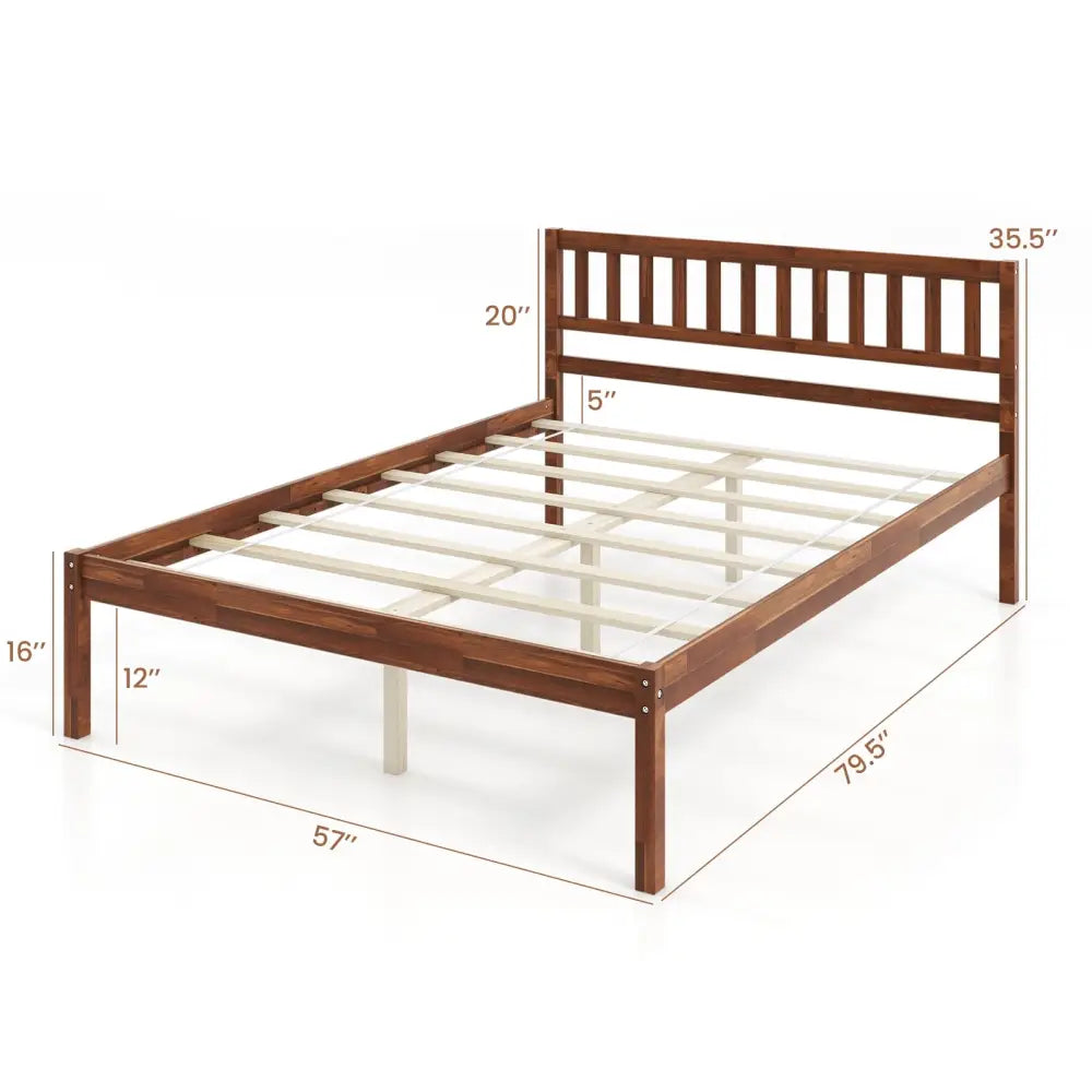 Twin/Full/Queen Size Wood Bed Frame with Headboard and Slat Support-Full Size - Walnut - Simple Bed Frame