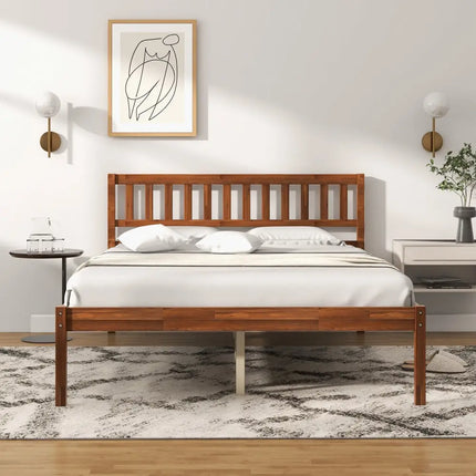 Twin/Full/Queen Size Wood Bed Frame with Headboard and Slat Support-Full Size - Walnut - Simple Bed Frame