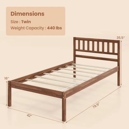 Twin/Full/Queen Size Wood Bed Frame with Headboard and Slat Support-Twin Size - Walnut - Simple Bed Frame
