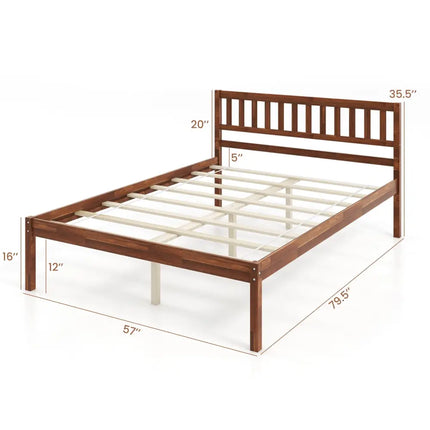 Twin/Full/Queen Size Wood Bed Frame with Headboard and Slat Support-Full Size - Walnut - Simple Bed Frame