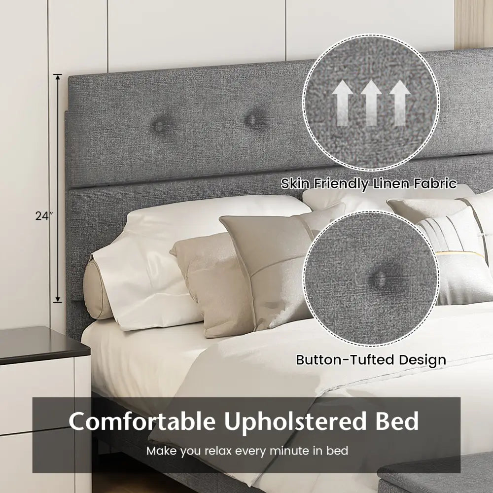 Twin/Full/Queen Upholstered Bed Frame with Ottoman Storage-Full Size - Gray - Simple Bed Frame