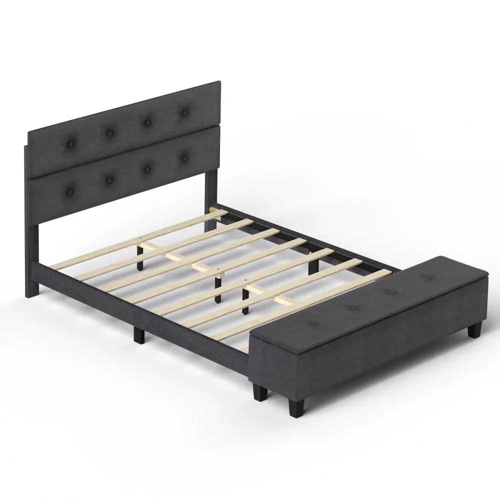 Twin/Full/Queen Upholstered Bed Frame with Ottoman Storage-Full Size - Gray - Simple Bed Frame