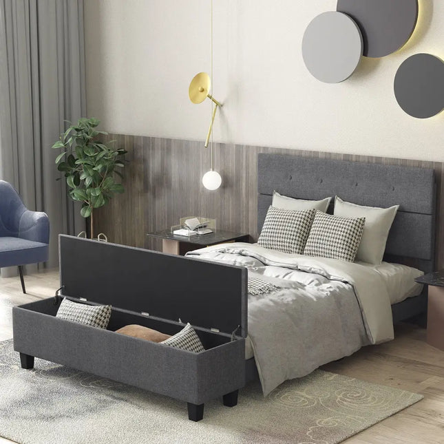 Twin/Full/Queen Upholstered Bed Frame with Ottoman Storage-Full Size - Gray - Simple Bed Frame