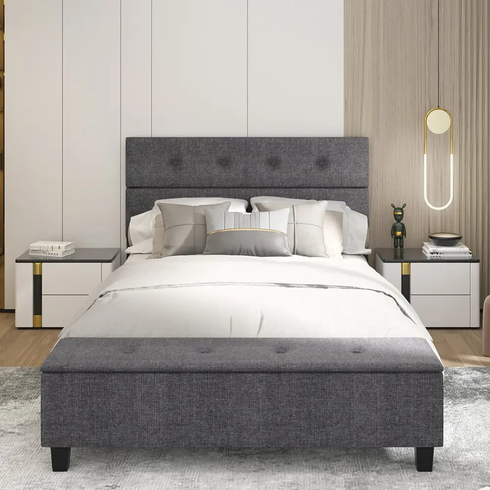 Twin/Full/Queen Upholstered Bed Frame with Ottoman Storage-Full Size - Gray - Simple Bed Frame