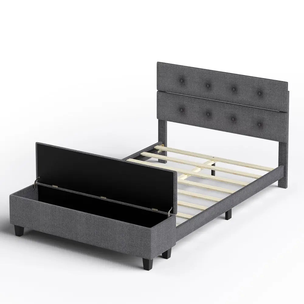 Twin/Full/Queen Upholstered Bed Frame with Ottoman Storage-Full Size - Gray - Simple Bed Frame