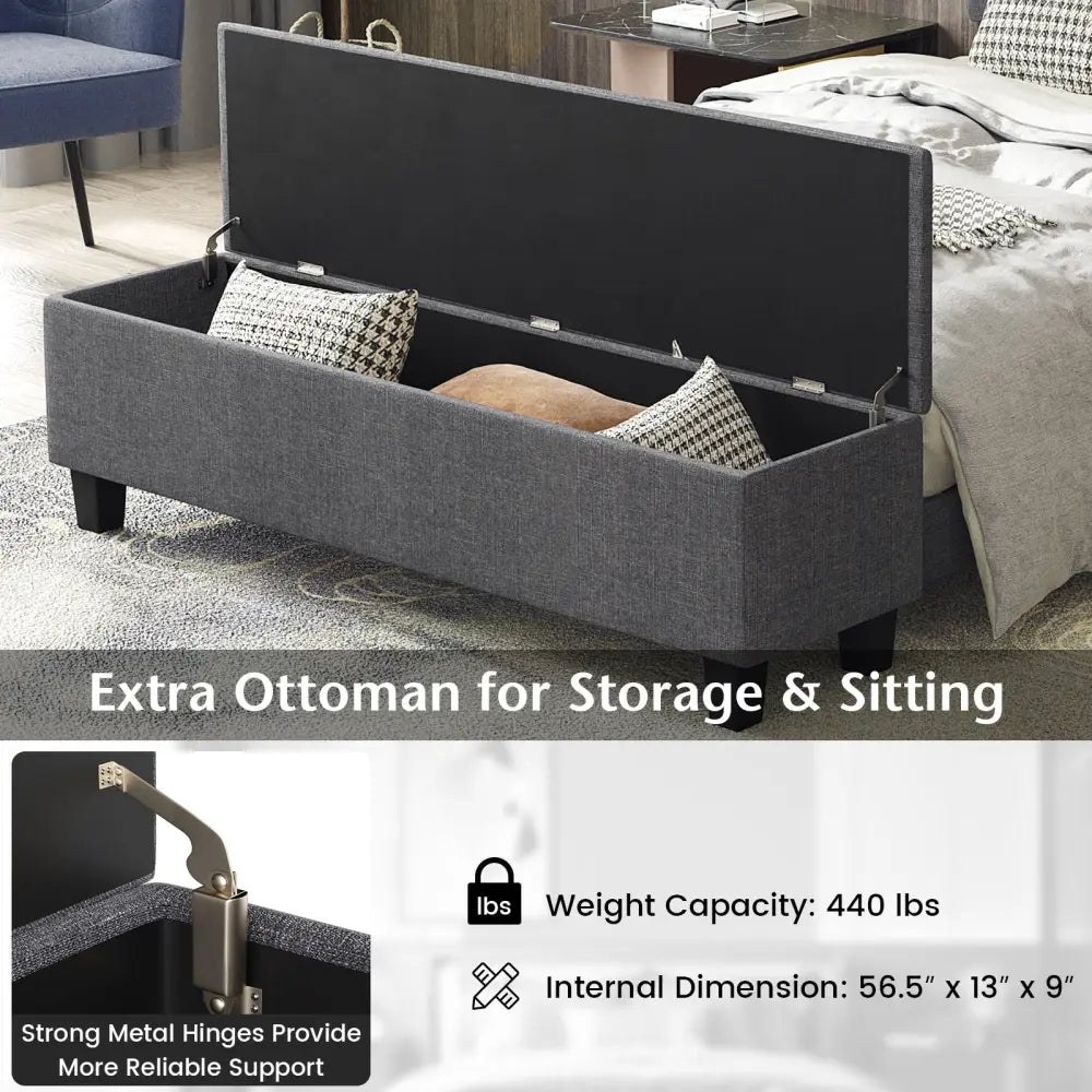 Twin/Full/Queen Upholstered Bed Frame with Ottoman Storage-Full Size - Gray - Simple Bed Frame