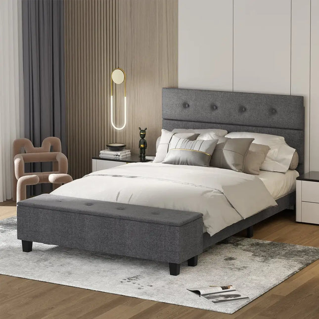 Twin/Full/Queen Upholstered Bed Frame with Ottoman Storage-Full Size - Gray - Simple Bed Frame