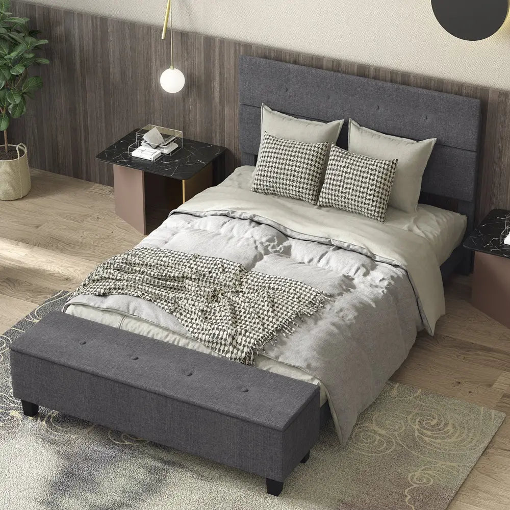 Twin/Full/Queen Upholstered Bed Frame with Ottoman Storage-Full Size - Gray - Simple Bed Frame