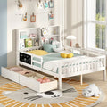 Twin/Full Size Bed Frame with 2 Drawers and Bookcase for Boys and Girls-Full Size - White - Toddler Beds