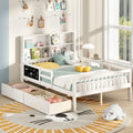 Twin/Full Size Bed Frame with 2 Drawers and Bookcase for Boys and Girls-Full Size - White - Toddler Beds