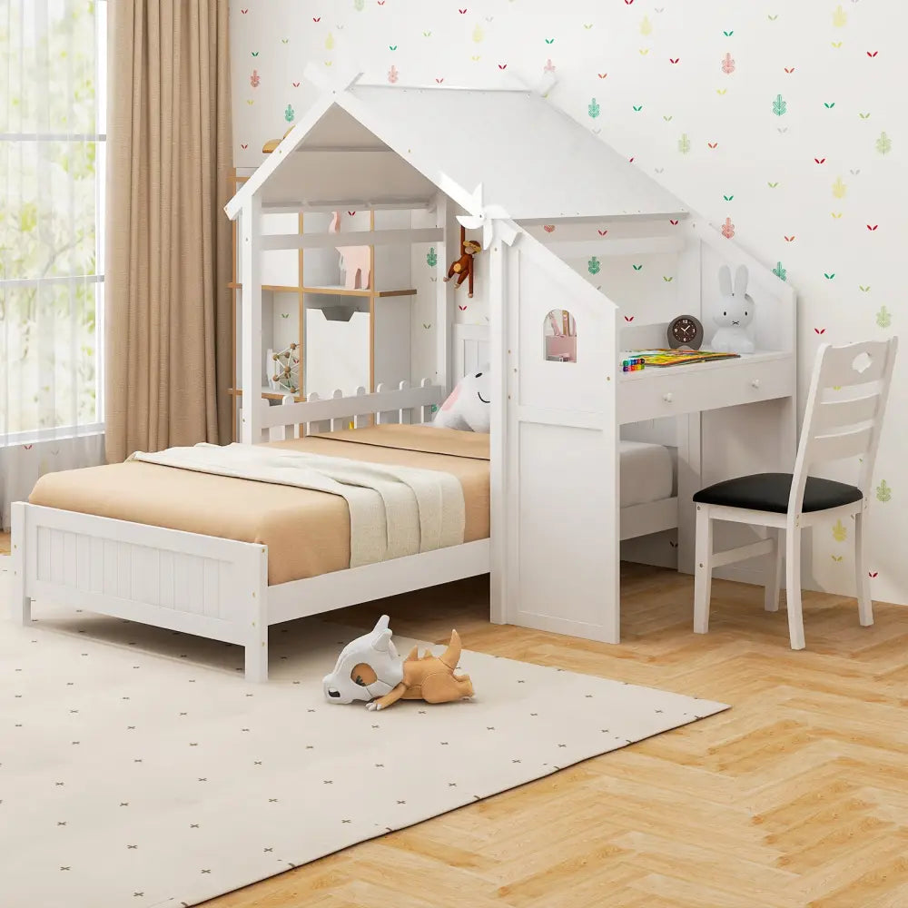 Twin House Bed with with 2 Drawers and Windmill-White - White - Toddler Beds