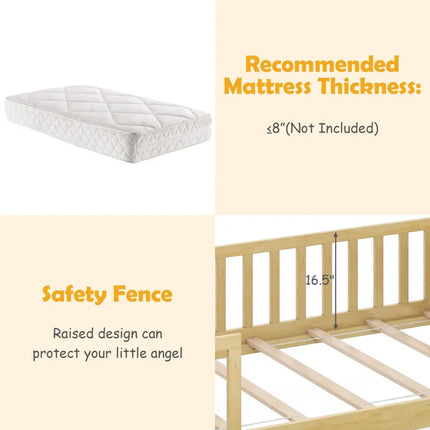 Twin House Bed with 2 Storage Drawers and Roof & Fence Rails-Natural - Natural - Simple Bed Frame