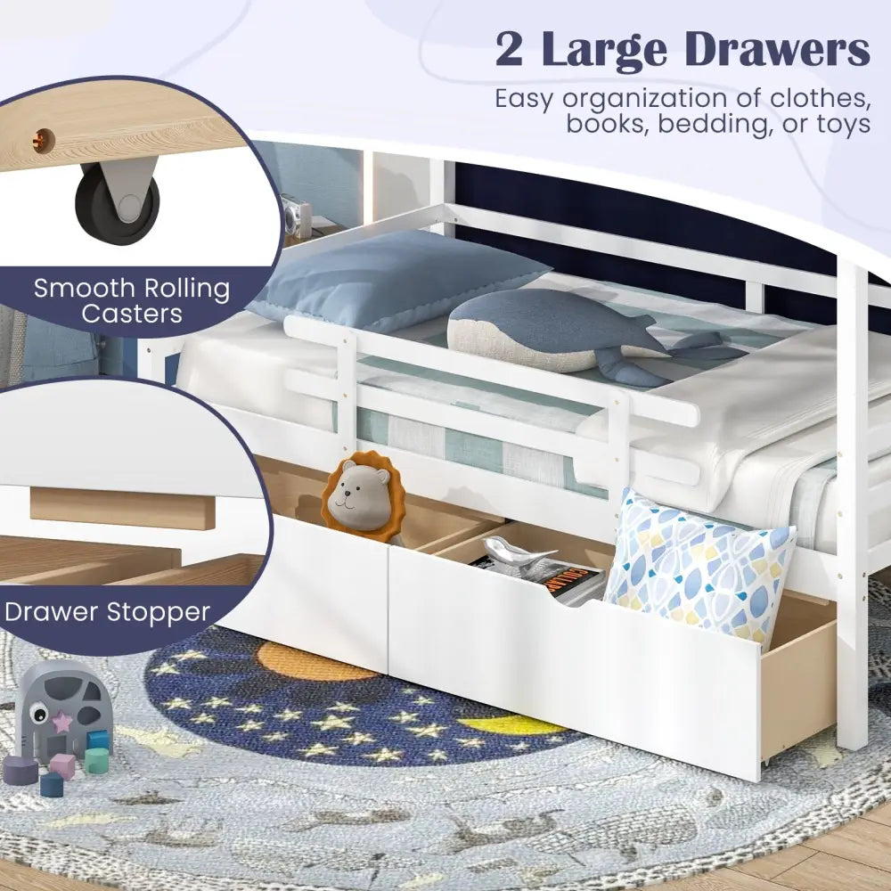 Twin House Bed with Tent and 2 Storage Drawers for Kids-White - White - Toddler Beds
