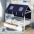 Twin House Bed with Tent and 2 Storage Drawers for Kids-White - White - Toddler Beds