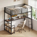 Twin Loft Bed with Desk and Shelves for Kids and Adults-Rustic Brown - Rustic Brown - Bunk Bed Frame