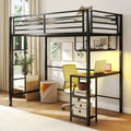 Twin Loft Bed with Desk LED Lights Charging Station Heavy-duty Metal Bed Frame with Guardrail-Black - Black - Bunk Bed
