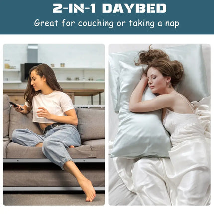 Twin Metal Daybed Sofa Bed Set with Roll Out Trundle-Silver - Silver - Trundle Bed Frame