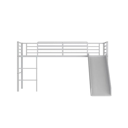 Twin Metal Loft Bed with Slide with Safety Guardrails and Built-in Ladder-Silver - Silver - Bunk Bed Frame