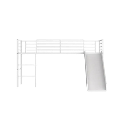 Twin Metal Loft Bed with Slide with Safety Guardrails and Built-in Ladder-White - White - Bunk Bed Frame