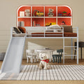 Twin Metal Loft Bed with Slide with Safety Guardrails and Built-in Ladder-Silver - Silver - Bunk Bed Frame