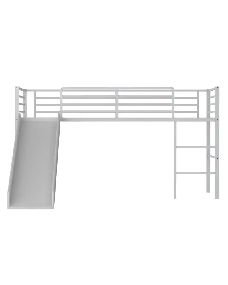 Twin Metal Loft Bed with Slide with Safety Guardrails and Built-in Ladder-Silver - Silver - Bunk Bed Frame