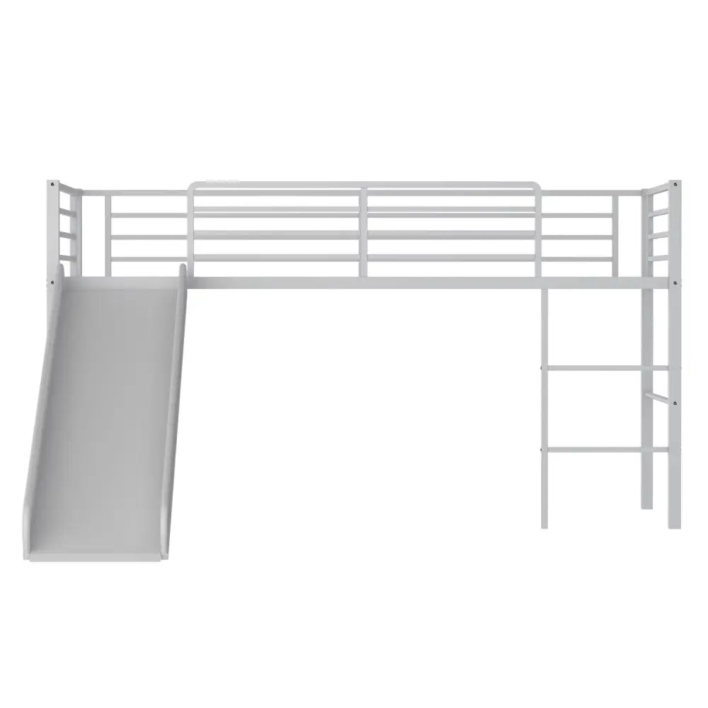 Twin Metal Loft Bed with Slide with Safety Guardrails and Built-in Ladder-Silver - Silver - Bunk Bed Frame