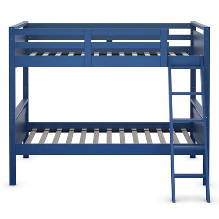 Twin Over Twin Bunk Bed Convertible 2 Individual Beds Wooden -Navy - Navy - Bunk Bed Frame