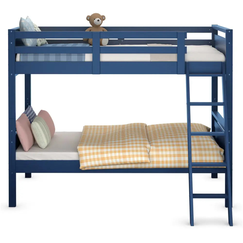 Twin Over Twin Bunk Bed Convertible 2 Individual Beds Wooden -Navy - Navy - Bunk Bed Frame