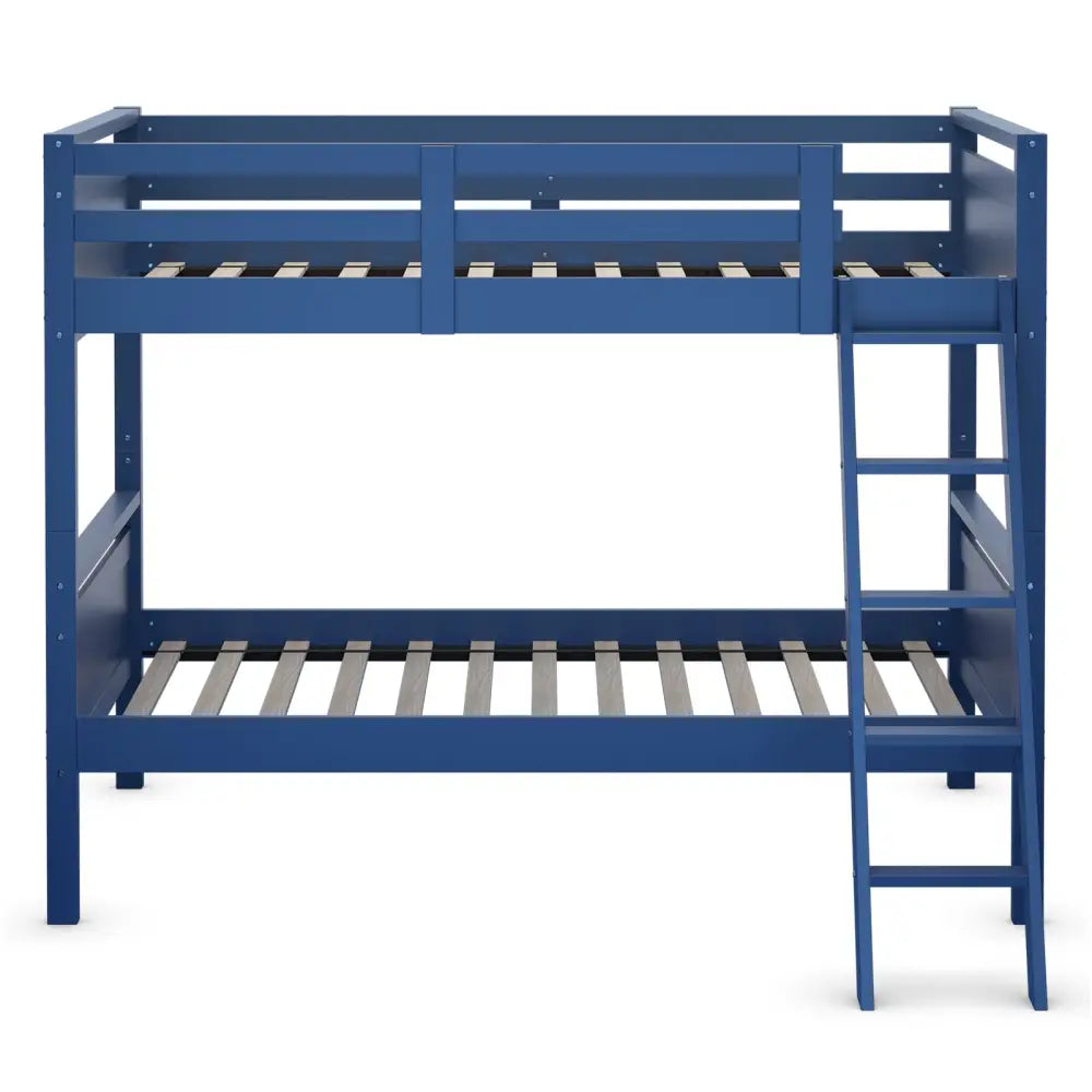 Twin Over Twin Bunk Bed Convertible 2 Individual Beds Wooden -Navy - Navy - Bunk Bed Frame