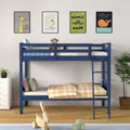 Twin Over Twin Bunk Bed Convertible 2 Individual Beds Wooden -Navy - Navy - Bunk Bed Frame