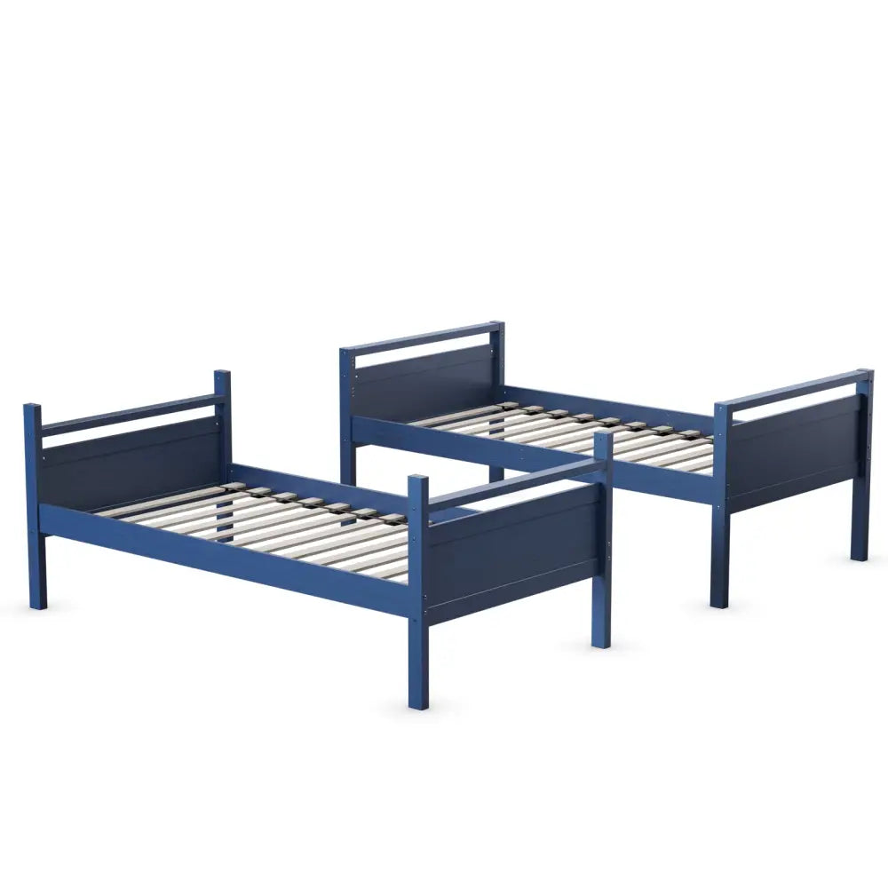Twin Over Twin Bunk Bed Convertible 2 Individual Beds Wooden -Navy - Navy - Bunk Bed Frame