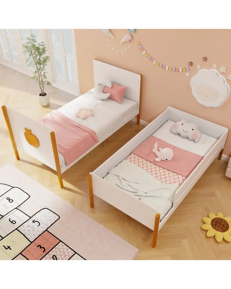 Twin Over Twin Bunk Bed with Integrated Ladder and Safety Guardrails-Twin Size - White - Bunk Bed Frame