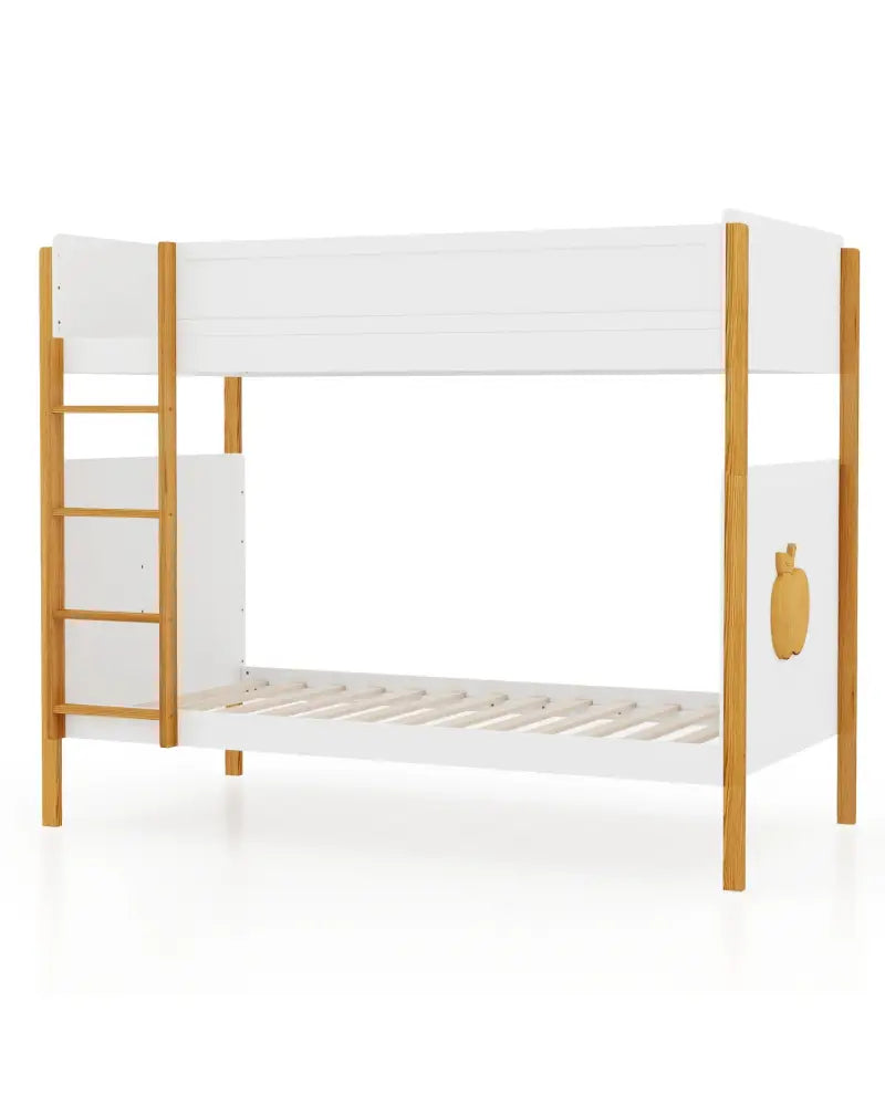 Twin Over Twin Bunk Bed with Integrated Ladder and Safety Guardrails-Twin Size - White - Bunk Bed Frame