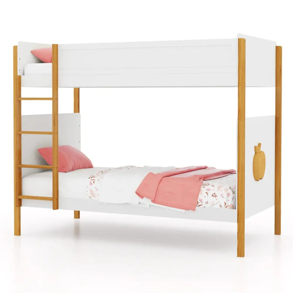 Twin Over Twin Bunk Bed with Integrated Ladder and Safety Guardrails-Twin Size - White - Bunk Bed Frame