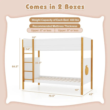 Twin Over Twin Bunk Bed with Integrated Ladder and Safety Guardrails-Twin Size - White - Bunk Bed Frame