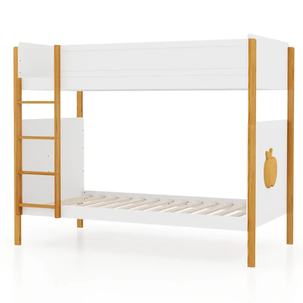 Twin Over Twin Bunk Bed with Integrated Ladder and Safety Guardrails-Twin Size - White - Bunk Bed Frame