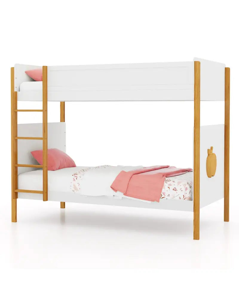 Twin Over Twin Bunk Bed with Integrated Ladder and Safety Guardrails-Twin Size - White - Bunk Bed Frame