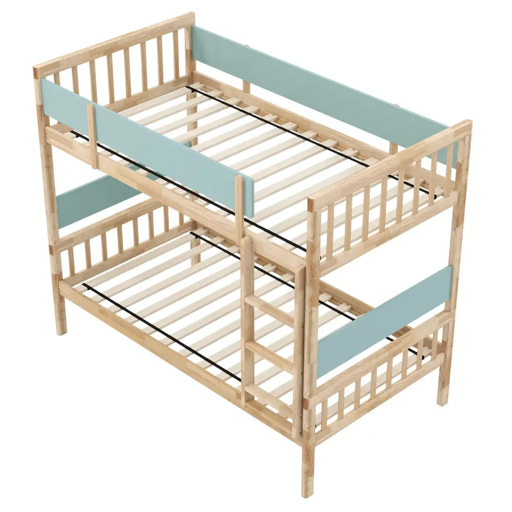 Twin Over Twin Bunk Bed with Ladder and Full-length Guardrails-Natural - Natural - Toddler Beds