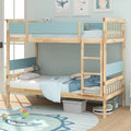 Twin Over Twin Bunk Bed with Ladder and Full-length Guardrails-Natural - Natural - Toddler Beds