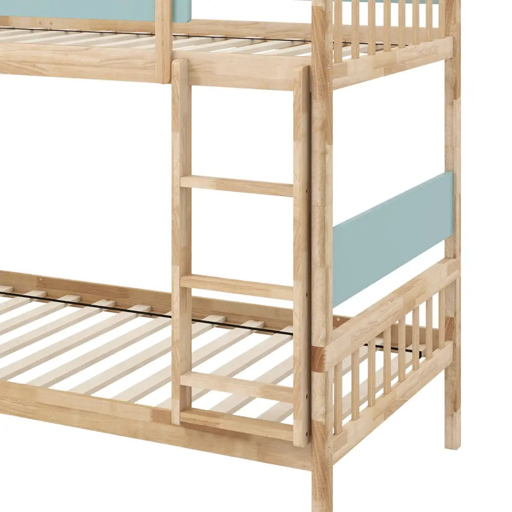 Twin Over Twin Bunk Bed with Ladder and Full-length Guardrails-Natural - Natural - Toddler Beds