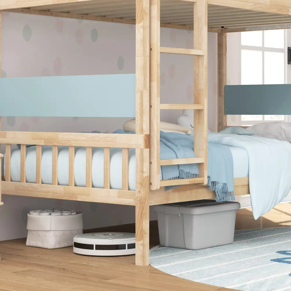 Twin Over Twin Bunk Bed with Ladder and Full-length Guardrails-Natural - Natural - Toddler Beds