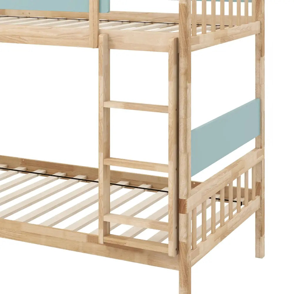 Twin Over Twin Bunk Bed with Ladder and Full-length Guardrails-Natural - Natural - Toddler Beds
