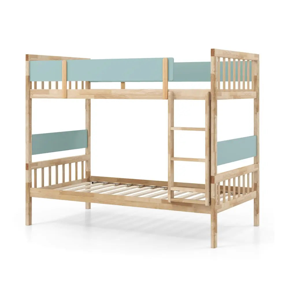 Twin Over Twin Bunk Bed with Ladder and Full-length Guardrails-Natural - Natural - Toddler Beds