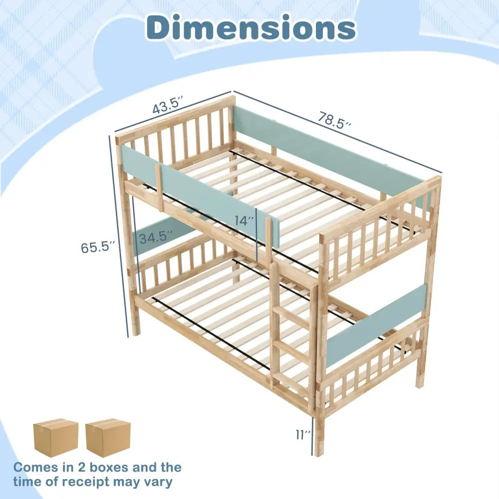 Twin Over Twin Bunk Bed with Ladder and Full-length Guardrails-Natural - Natural - Toddler Beds